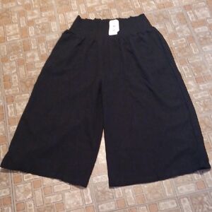 Black Wide-Leg Cropped Pants  TARSE Size 2xlarge Linen Rayon